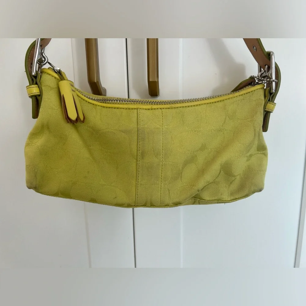 Rare Vintage Y2K Coach Neon Yellow Green Baguette Shoulder Bag - Picture 3 of 8
